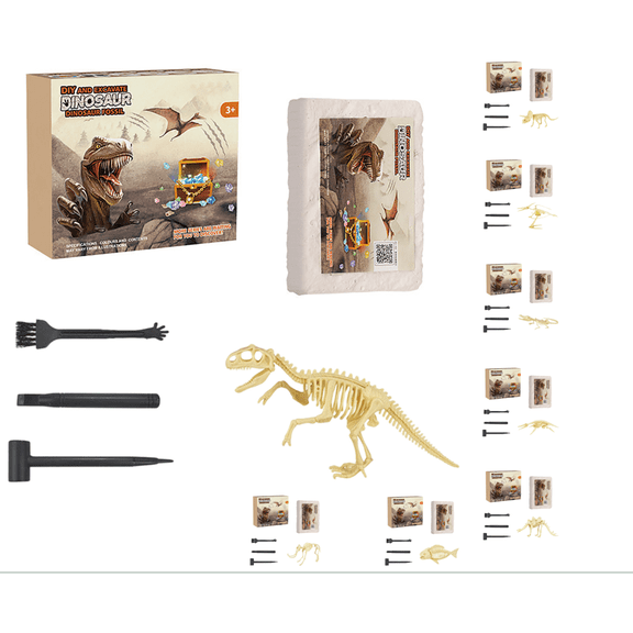 Dinosaur Fossil Dig Kit, Dinosaur Excavation Activity Set, Educational Gift for Science Lovers (A)