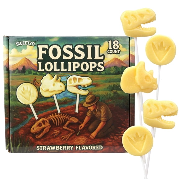 Dinosaur Fossil Lollipops, Birthday Party Candy, 18 Count, 7.62 Ounce Box