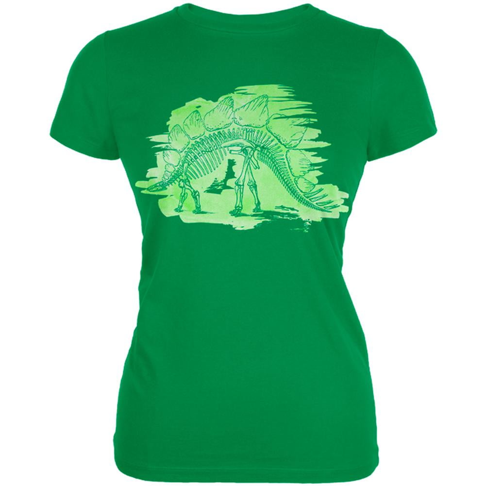 Dinosaur Fossil Stegosaurus Juniors Soft T Shirt Irish Green SM