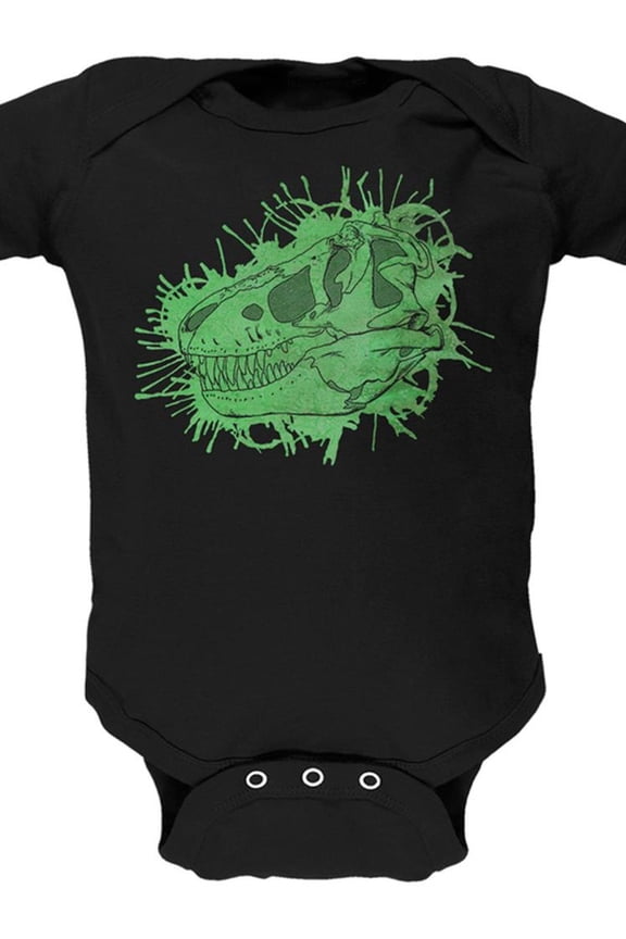 Dinosaur Fossil T-Rex Skull Soft Baby One Piece Black 9-12 M