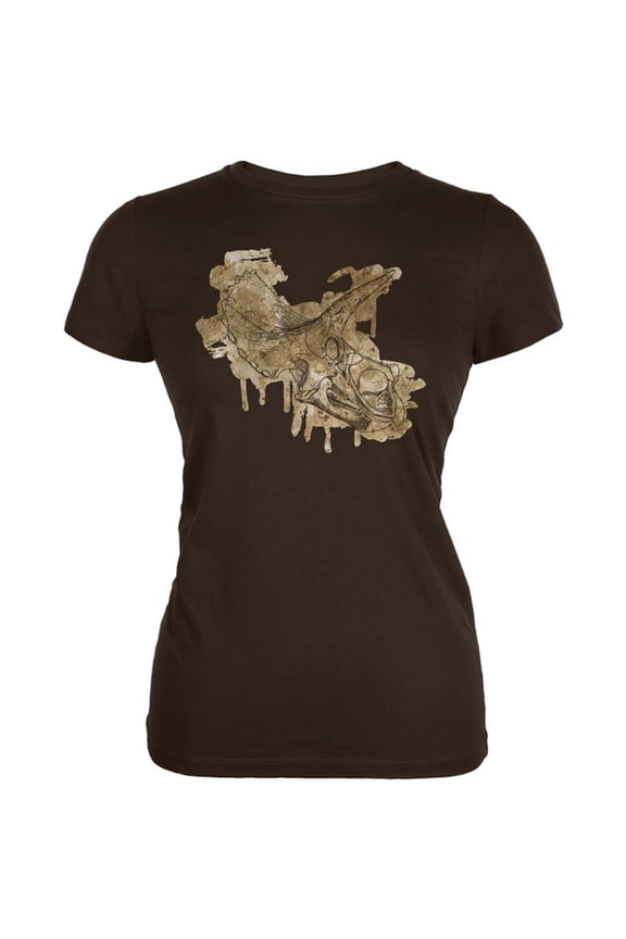 Dinosaur Fossil Triceratops Skull Juniors Soft T Shirt Brown 2XL