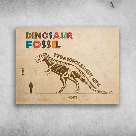 Dinosaur Fossil, Tyrannosaurus Rex, Dino And Human 16 x 24 Inch Poster