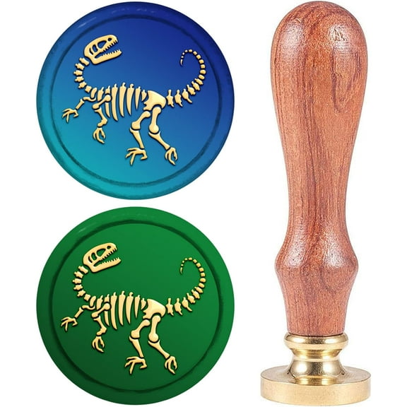 Dinosaur Fossil Wax Seal Stamp 25mm Animal Sealing Brass Stamps Head Retro Wood Removable Handle for Wedding Invitations Envelopes Halloween Christmas Thanksgiving Gift Packing