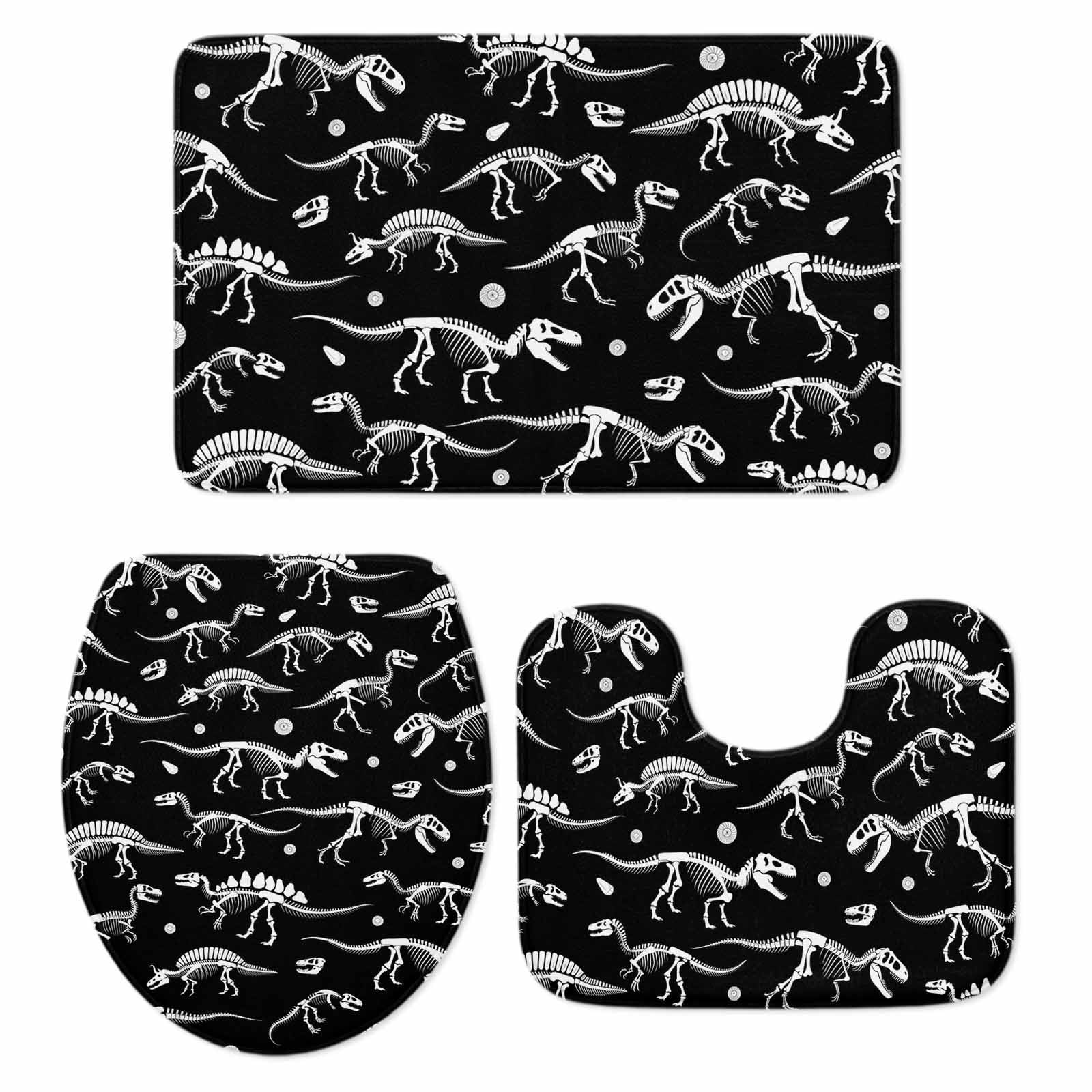 Dinosaur Fossils Bathroom Rugs Set Hand-Painting Lines Dinosaurs Black ...