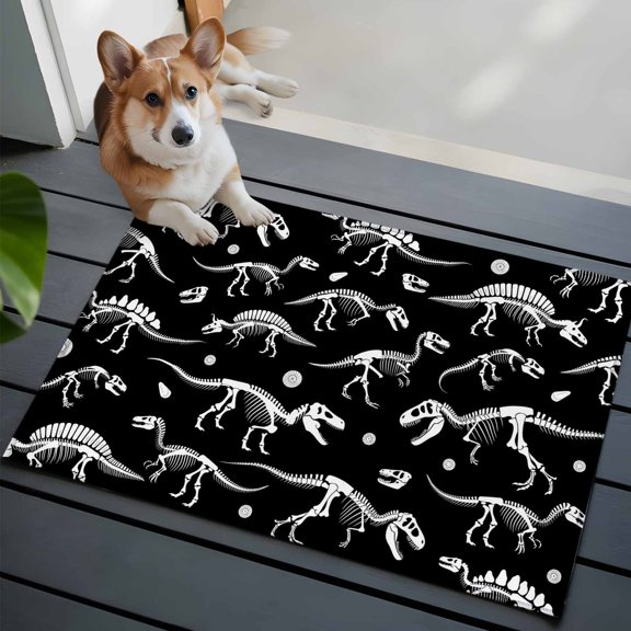 Dinosaur Fossils Front Door Rugs 2x3 ft Hand-Painting Lines Dinosaurs Black Background Small Rug for Entryway Non Slip Washable Bathroom Door Mat Absorbent Floor Mat for Indoor Entrance