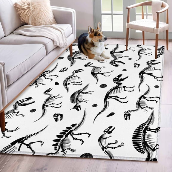 Dinosaur Fossils Kitchen Runner Rug 2.7x5 Washable Runners for Hallway Non Slip White Black Ancient Animals Large Area Rug Indoor Floor Carpet for Bathroom Laundry Entryway Bedroom Living Room