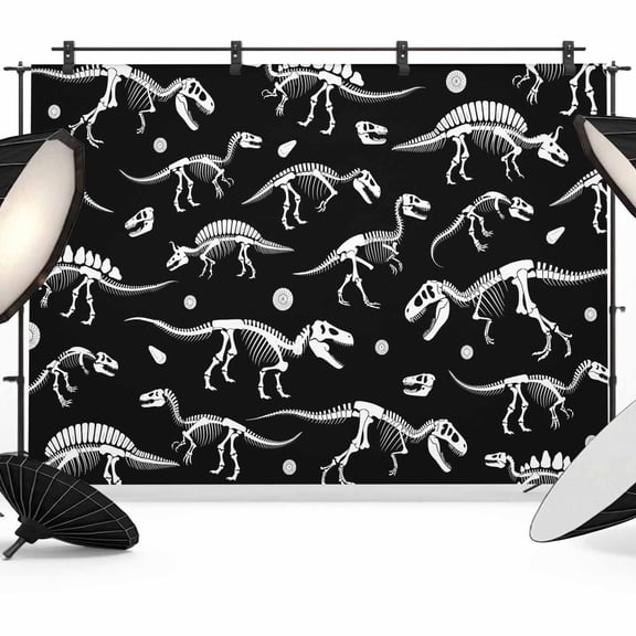 Dinosaur Fossils Photography Backdrop 7x5FT, Hand-Painting Lines Dinosaurs Black Background Photo Backdrops, Background for Photography Studio Photo Studio Background, Back Drop for Photoshoot