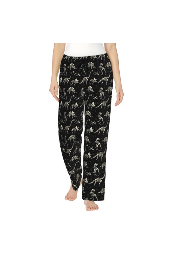 Dinosaur Fossils Skeleton Women's Comfy Pajama Pants with Pockets,Soft Stretch Drawstring Lounge Pants, Soft Casual Wide Leg PJS Sleep Bottoms Large