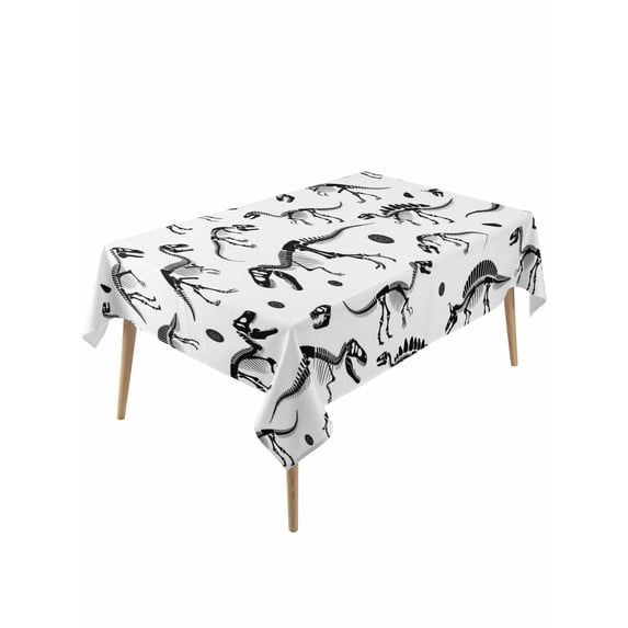 Dinosaur Fossils Table Cloth, Waterproof Tablecloth for Rectangle Tables, White Black Ancient Animals Reusable Washable Fabric Table Cover for Restaurant Kitchen Dining Tables 54"x108"