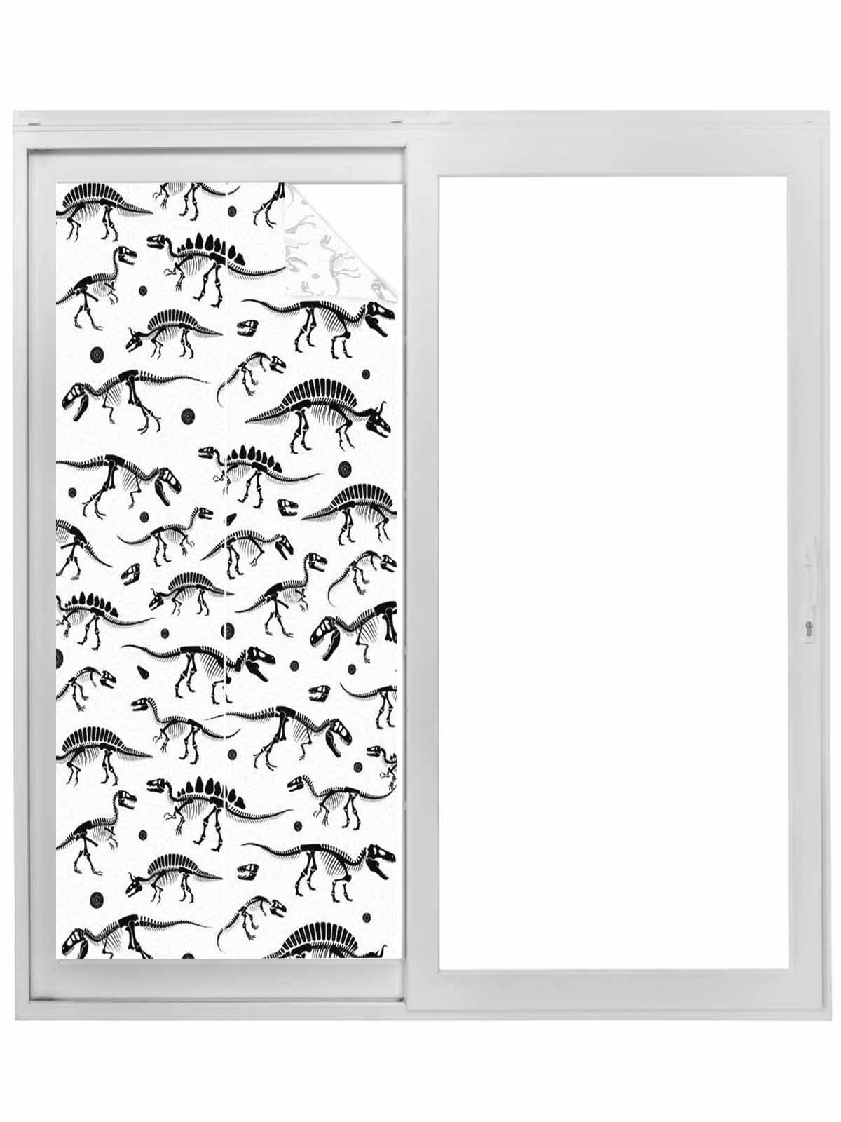 Dinosaur Fossils Window Privacy Film, White Black Ancient Animals ...