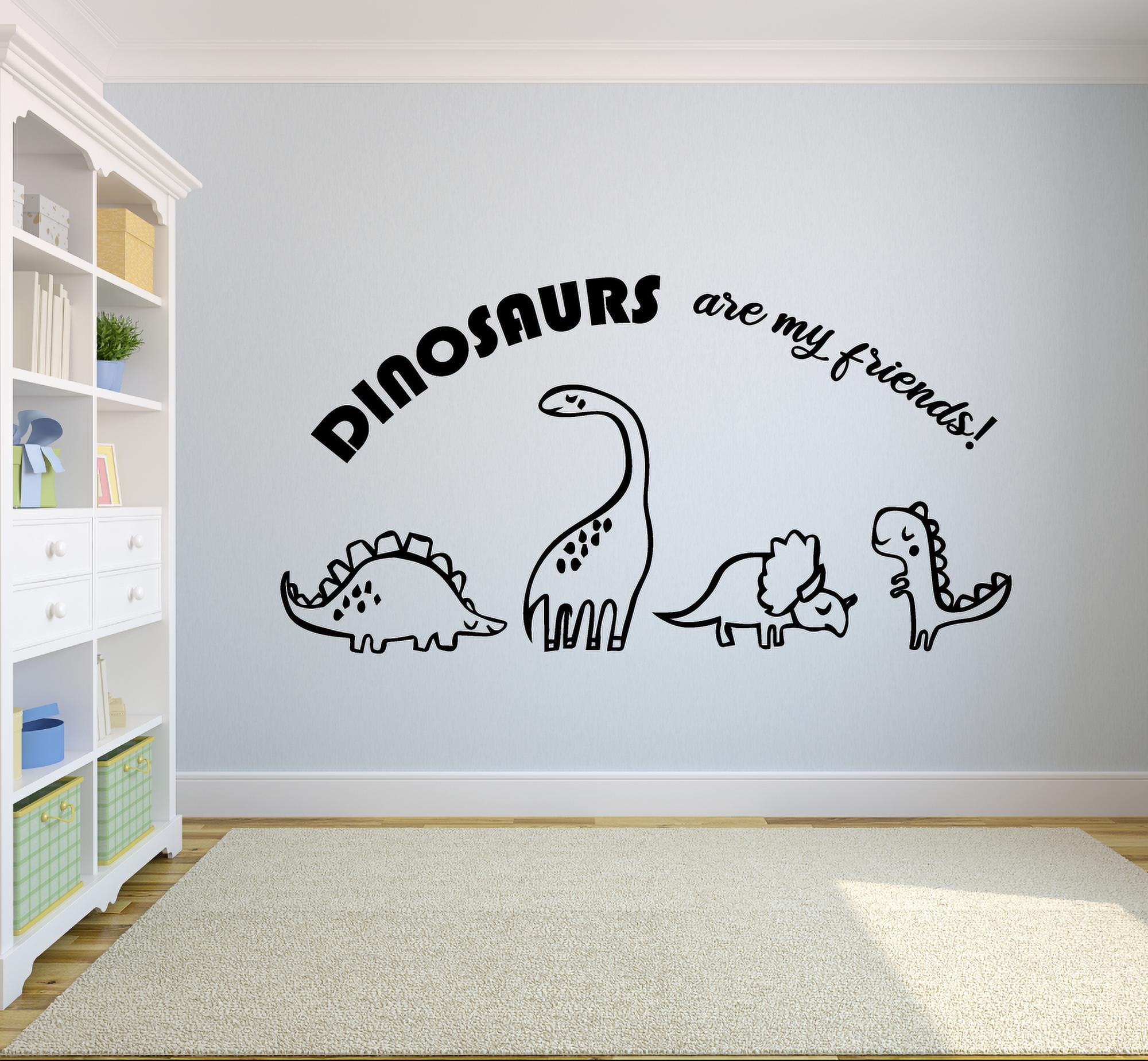 Dinosaur Friends Cute Dino Jurassic World Cartoon Wall Sticker Art Decal for Girls Boys Kids Room Bedroom Nursery Kindergarten House Fun Home Decor Stickers Wall Art Vinyl Decoration Size (27x30 inch)