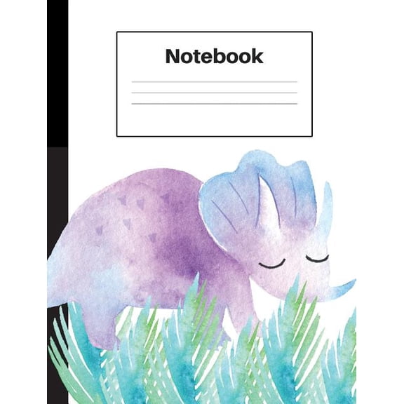 Dinosaur Fun: Notebook: Dinosaur Triceratops, Blue Ferns, Dot Grid, Notebook Home Office School Student Teacher Homeschool, 7.4 x 9.7 in, 200 pages kids, school, home, students, teachers (Paperback)