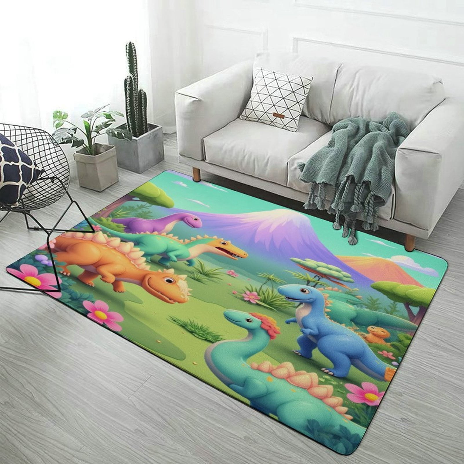 Dinosaur Garden Adventure Carpet Style Living Room Bedroom Rug Soft ...
