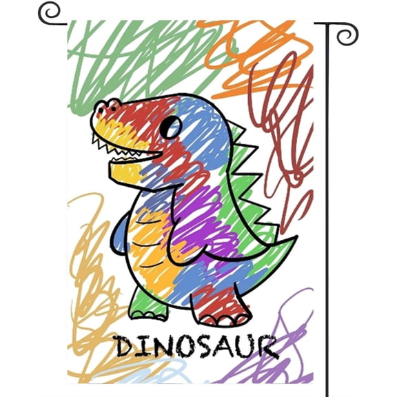 Dinosaur Garden Flag Double Sided 12x18 Inch Funny Farmhouse Holiday Yard Decoration for Lawn and Garden