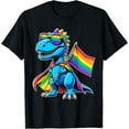 thumbnail image 1 of Dinosaur Gay Pride LGBT Rainbow Flag T-Shirt Tops Tee, 1 of 4