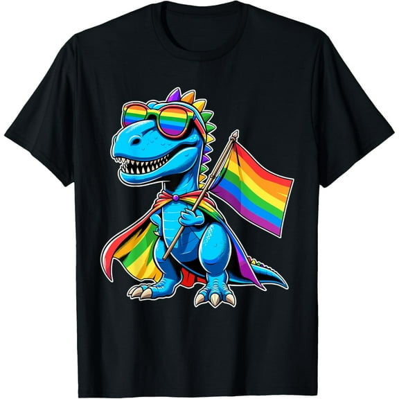 Dinosaur Gay Pride LGBT Rainbow Flag T-Shirt Tops Tee