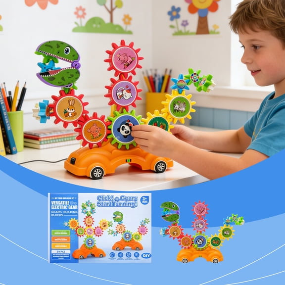 Dinosaur Gear Building Blocks STEM Educational Toy Set, Interactive Building Bricks Kit for Kids Early Learning, Safe ABS Construction Play for Boys Girls