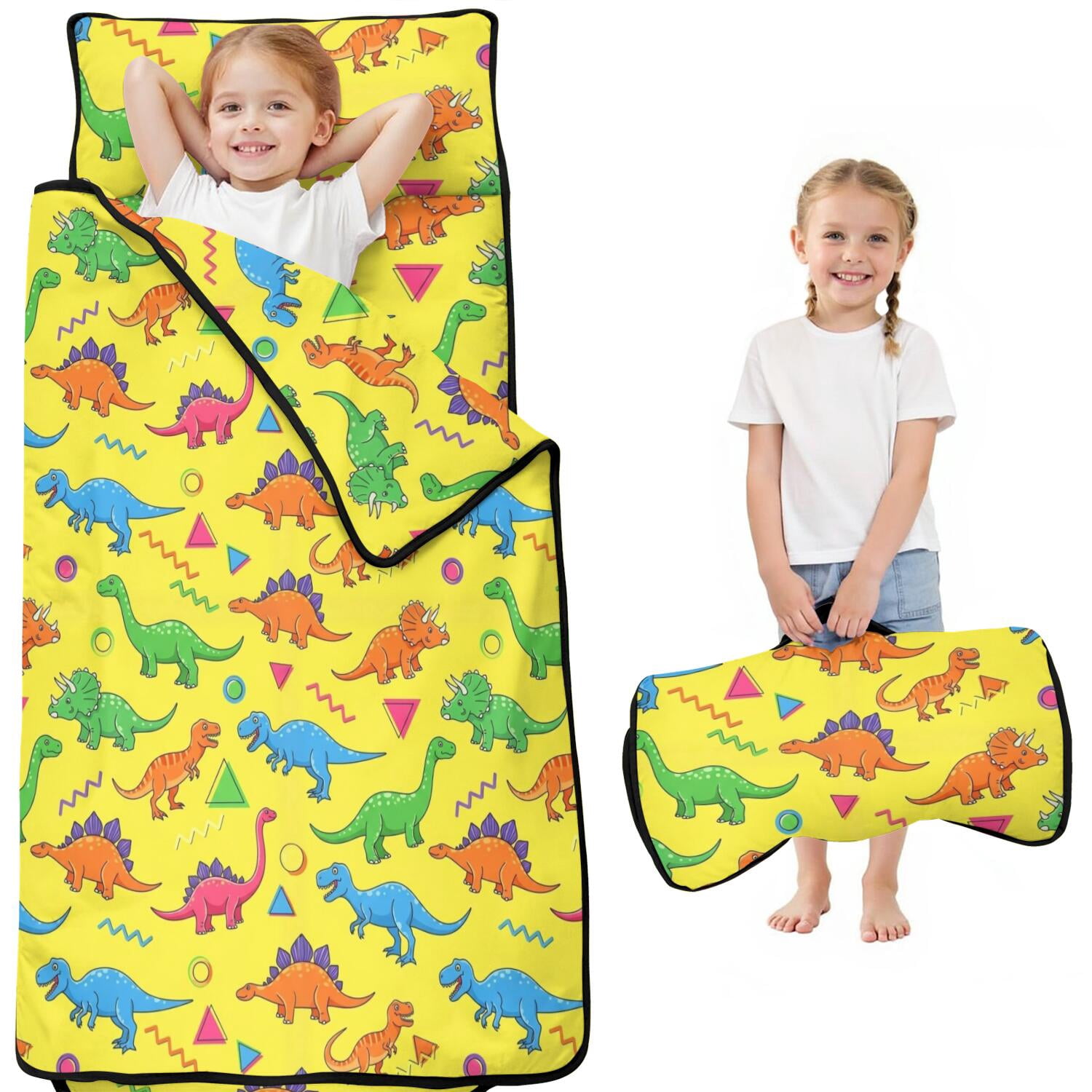 Dinosaur and Geometric Yellow Pattern Kids Nap Mat, Daycare Sleep Mat ...