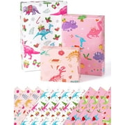 Dinosaur Gift Wrapping Paper Rolls - 10 Sheets, 20" x 27" Dino Kids Birthday Wrapping Paper Medium Roll Set Girl Pink Wrap Paper Happy Birthday Party Supply