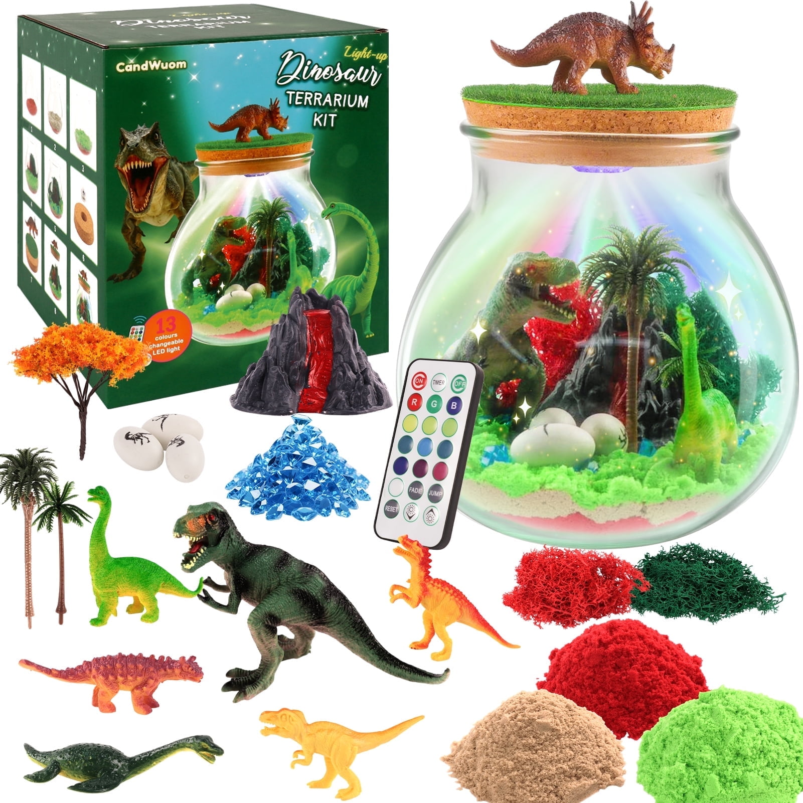 CandWuom Dinosaurs Terrarium Kit for Kids - Birthday Gift for Boy Age 4 5 6 7 8-12 Year Old - DIY Dino Toys for Boys - Arts and Crafts Kit for Kids