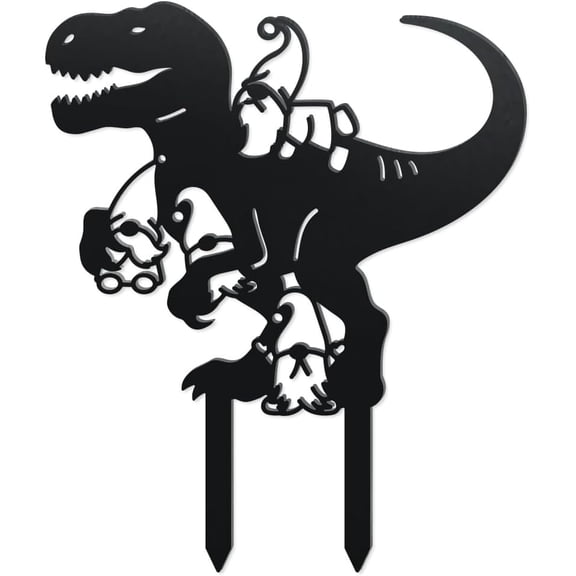 Dinosaur Gnome Metal Decorative Garden Stakes Funny Dinosaur Gnome Metal Silhouette Statues Animals Garden Ornament Gifts Black Yard Art Decoration for Outdoor Backyard Patio Lawn Walkways