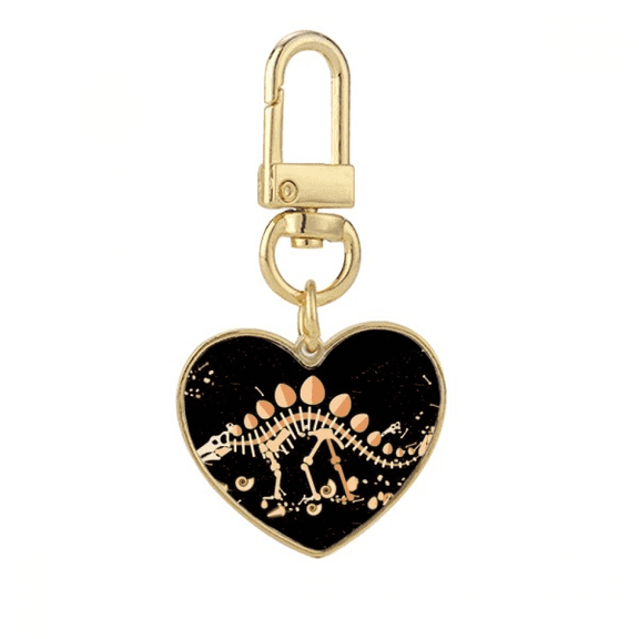 Dinosaur Grass Huge Stegosaurus Gold Heart Keychain Metal Keyring Holder