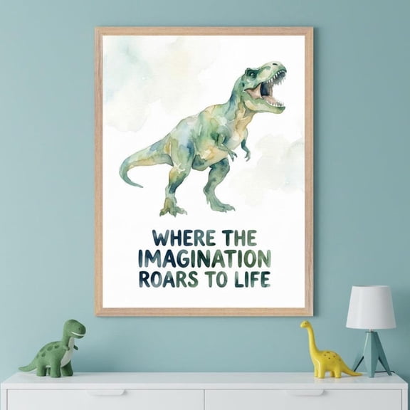 Dinosaur Green And Blue Wall Art Tyrannosaurus Rex Print Nursery Dinosaur Unframed Paper Print