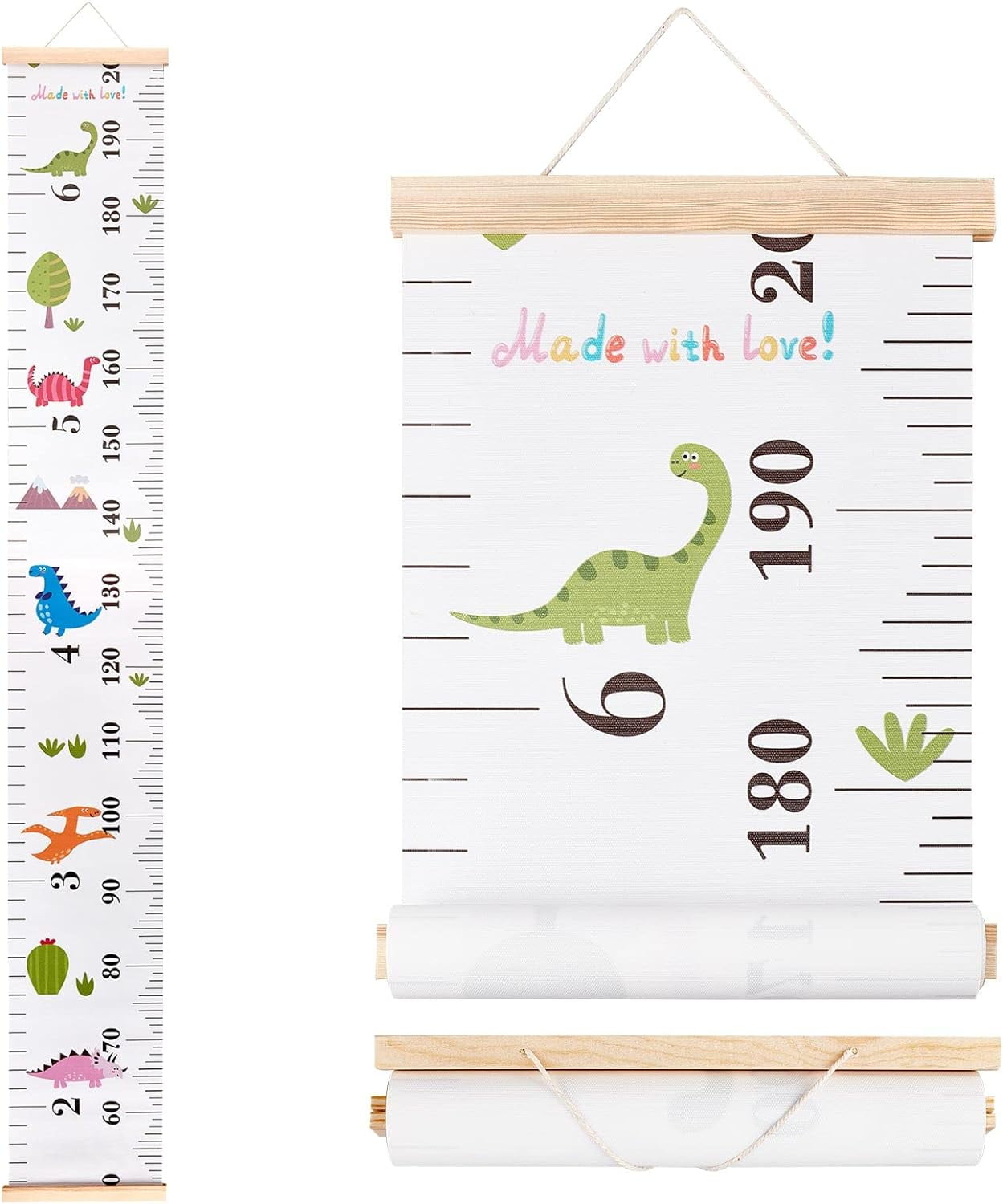 Dinosaur Growth Chart Fabric Canvas Height Measurement Ruler Wood Frame ...