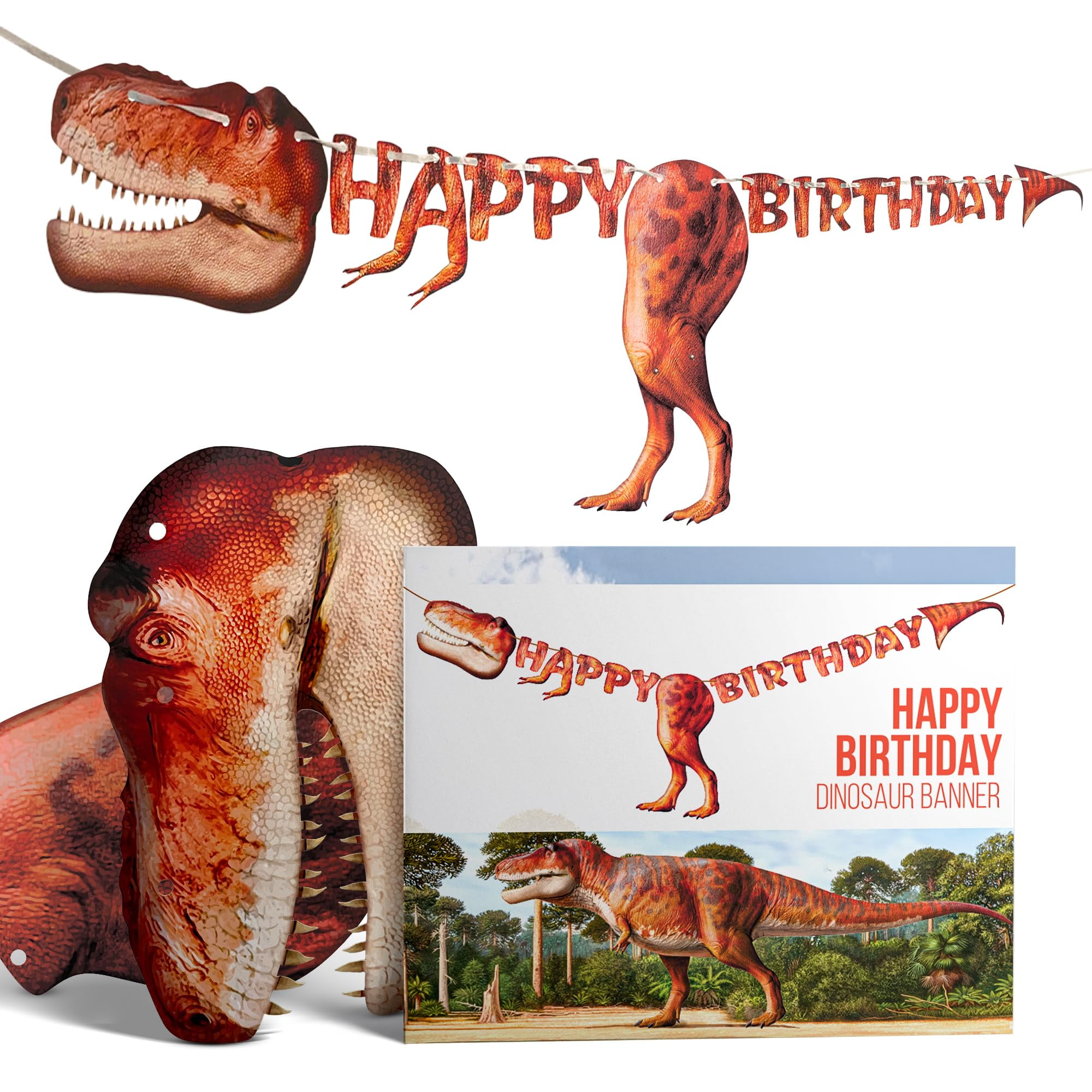 Dinosaur Happy Birthday Banner XL - Pre-Assembled On String, Ready To Hang, T-Rex Dino Party Decor For Boys, Girls, Kids, Adults - View #5