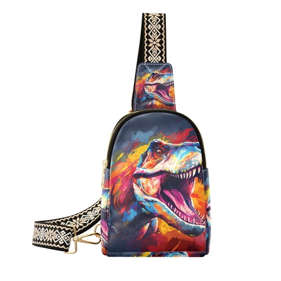 Dinosaur Head Colorful Crossbody Bags Backpack Chest Bag Shoulder Bag Waist Bag for Outdoor Travel Hiking Fitness Cycling