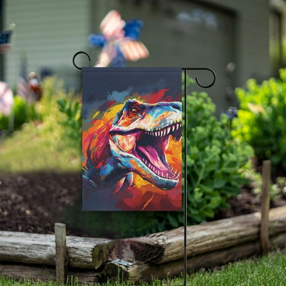 Dinosaur Head Colorful Garden Flag Double Sided Outdoor Banners for Courtyard Outdoor Lawn Farmhouse Holiday Decorations