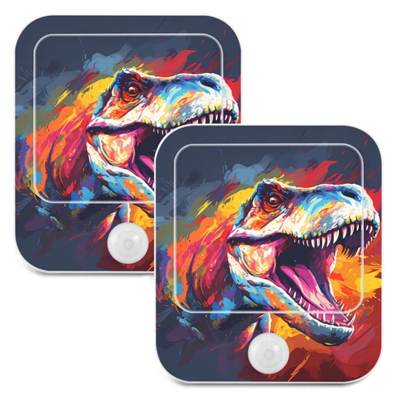 Dinosaur Head Colorful Night Lights Plug into Wall LED with Auto Light Sensor Warm Light for Kids Hallway Bedroom Living Room Kitchen Bathroom Set of 2
