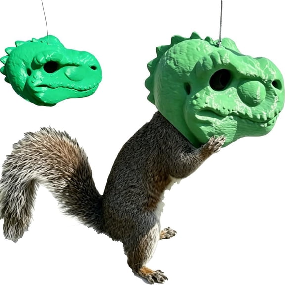 Dinosaur Head Squirrel Feeder - Funny Hanging T-Rex Squirrel Feeders for Outside, Backyard Patio Garden Outdoor Yard Decor Box, Novelty Nut Critter Gag Gifts for Animal Lovers