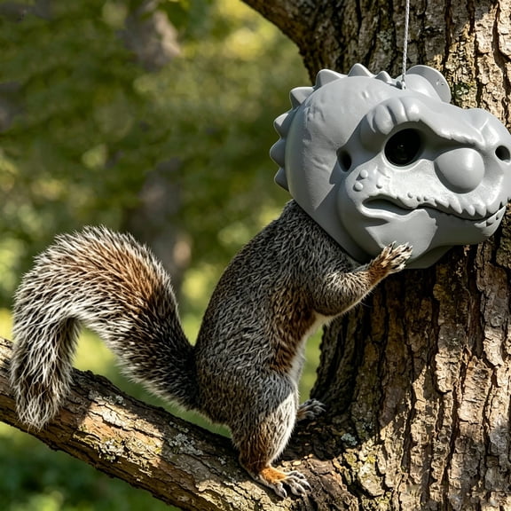 Dinosaur Head Squirrel Feeder, Hanging Resin Wildlife Nut Feeder for Backyard Tree Funny Dinosaur Shape Chipmunk Treat Dispenser, Outdoor Garden Decor Housewarming Gift