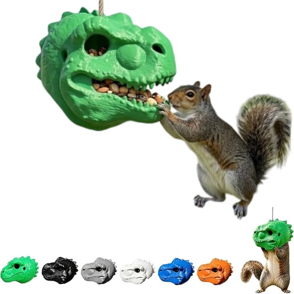 Dinosaur Head Squirrel Feeder, Hanging Seed And Nut Dispenser, Creative Wildlife Feeding Station With Rope, Novelty Ornament For Yard, Patio And Outdoor Garden Spaces
