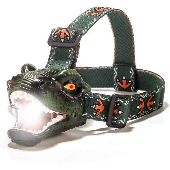 Dinosaur Headlamp, T-Rex Dinosaur Led Headlamp Flashlight, Dinosaur Headlamp Flashlight with 4 Lighting Mode for Boys, Girls' Camping, Hiking, Reading and Party (Green)