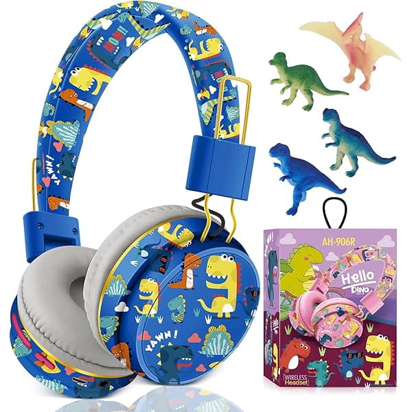 Dinosaur Headphones for Boys Kids for School, Kids Bluetooth Headphones with Microphone & 3.5mm Jack, Teens Toddlers Wireless Headphones with Adjustable Headband for Tablet/PC (Blue)