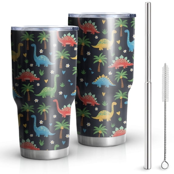 Patterned Heartd Dinosaur and Heart Navy Blue Pattern Tumbler 1 Pack, Vacuum Insulated ...