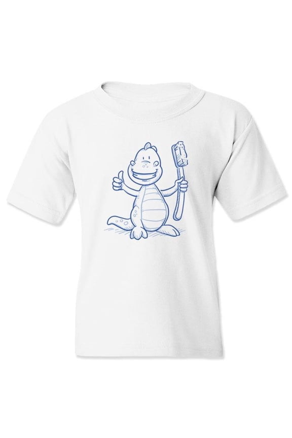 Dinosaur Holding A Toothbrush T-Shirt Juniors -Image by Shutterstock,  Medium