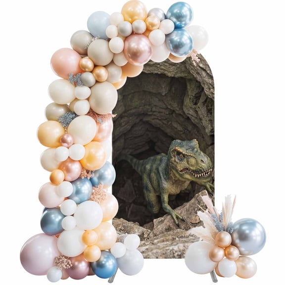 Dinosaur in Hole Arch Backdrop Cover 5 FT 3D Realistic Country Nature Cave Green Animal Stretchy Elastic Arch Stand Covers Spandex Arched Background Birthday Wedding Party Decoration (No Stand)