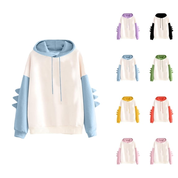 Dinosaur Hoodie for Women Long Sleeve Color Block Cute Dino Hoodies Hooded Sweatshirt Hoodie Women Pullover
