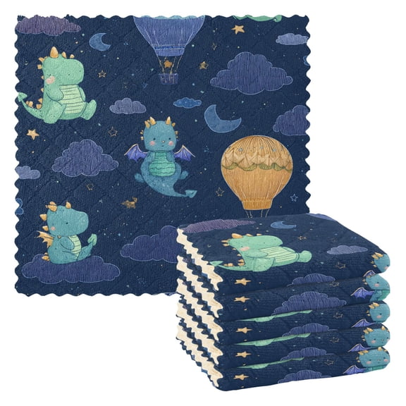 Dinosaur Hot Air Balloon Kitchen Cloth Dish Towels for Drying Washing Absorbent Dish Rags Reusable soft kitchen dishcloth set 6 Pack