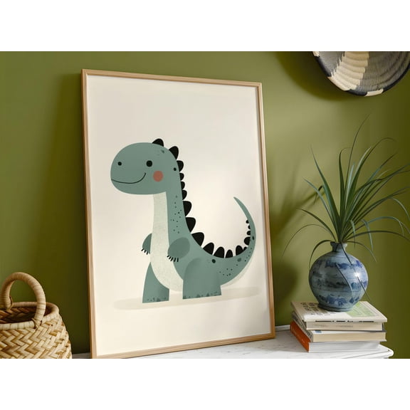 Dinosaur Illustration Nursery Wall Art Eco Friendly Mounted Print, Unframed Paper Print Size 12x18
