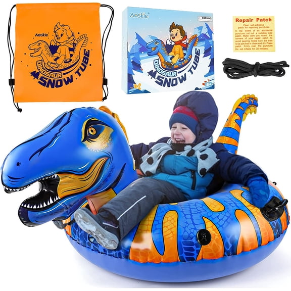 Dinosaur Inflatable Snow Sled With Handles, Heavy Duty Snow Tube For Kids & Adults, Double-Layered Bottom