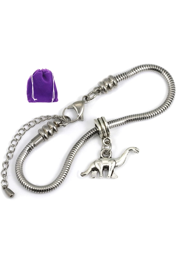 Dinosaur Jewelry | Brontosaurus Bracelet Silver Plated Snake Chain Bracelet Great for Jurassic World Party Supplies and Dinosaur Party Favors or Excellent choice for Dinosaur Bracelet Dinosaur Prizes