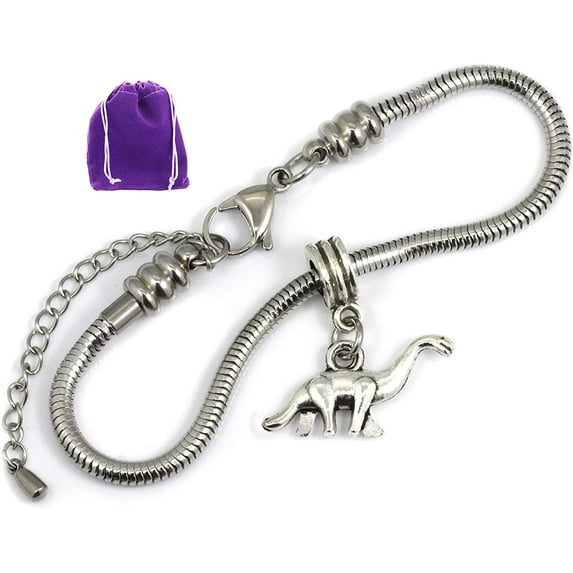 Dinosaur Jewelry | Brontosaurus Bracelet Silver Plated Snake Chain Bracelet Great for Jurassic World Party Supplies and Dinosaur Party Favors or Excellent choice for Dinosaur Bracelet Dinosaur Prizes