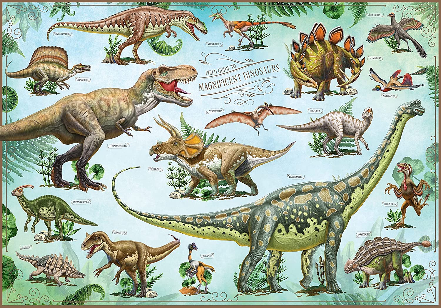 Dinosaur Jigsaw Puzzle, 500 Pieces Magnificent Dinosaurs, 20 x 14 with  Exclusive 32 Page Field Guide Book Great Gift for Kids