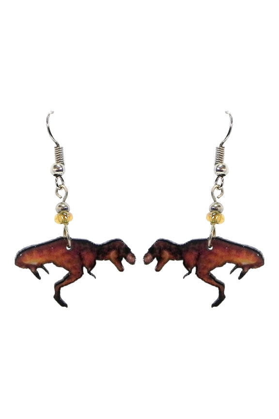 Dinosaur Jurassic Animal Graphic Dangle Earrings - Womens Fashion Handmade Jewelry Wildlife Accessories
