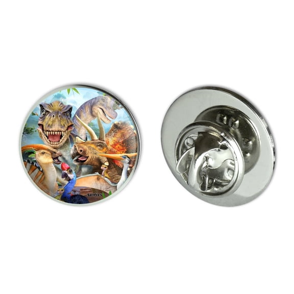 Dinosaur Jurassic Selfie T-Rex Triceratops Brontosaurus Pterodactyl Parasaurolophus Metal 0.75" Lapel Hat Pin Tie Tack Pinback