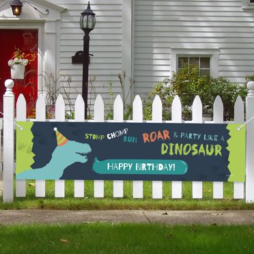 Personalised Dinosaur Birthday Banner – Pink Rose Gold With Balloons – Kids Party